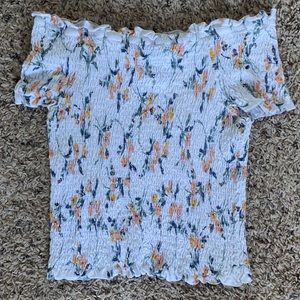 White floral stretchy off the shoulder top